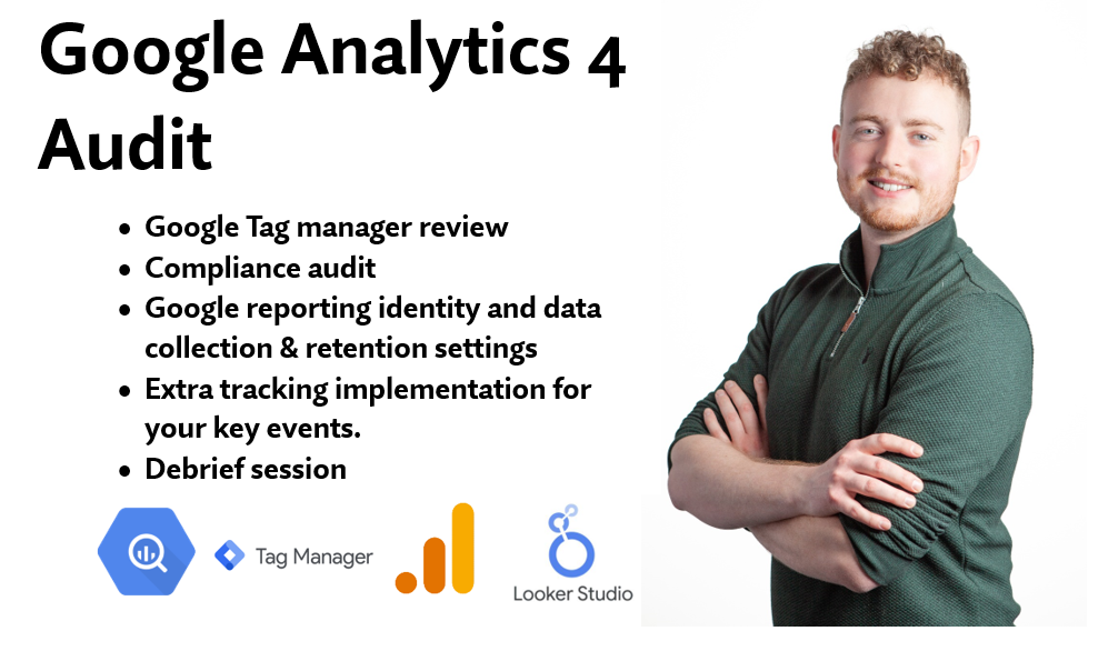 Apex digital Google analytics 4 auditing, with google tag manger, compliance auditing, extra tracking implementation and a debrief session. 